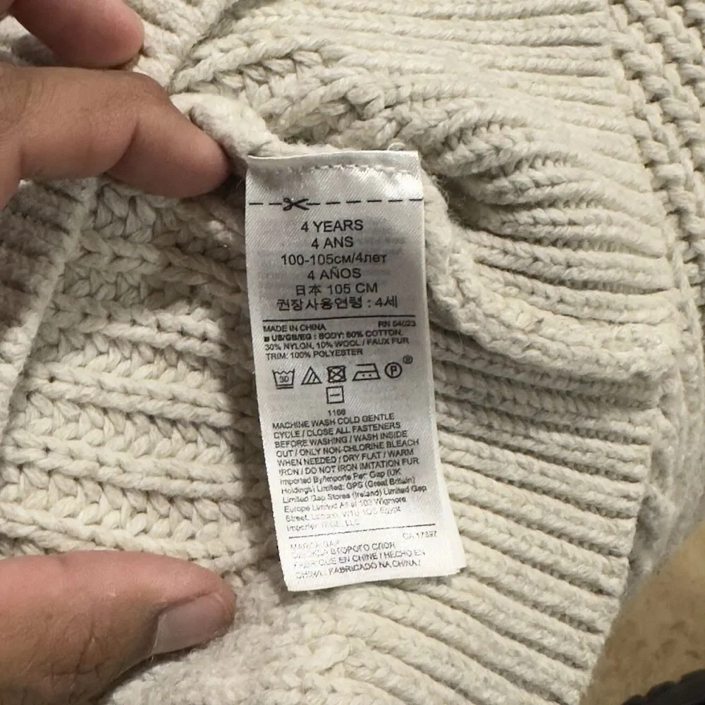 Baby Gap Boys Beige Oatmeal Knit Sweater Size 4yrs Toddler 100% Cotton CableKnit